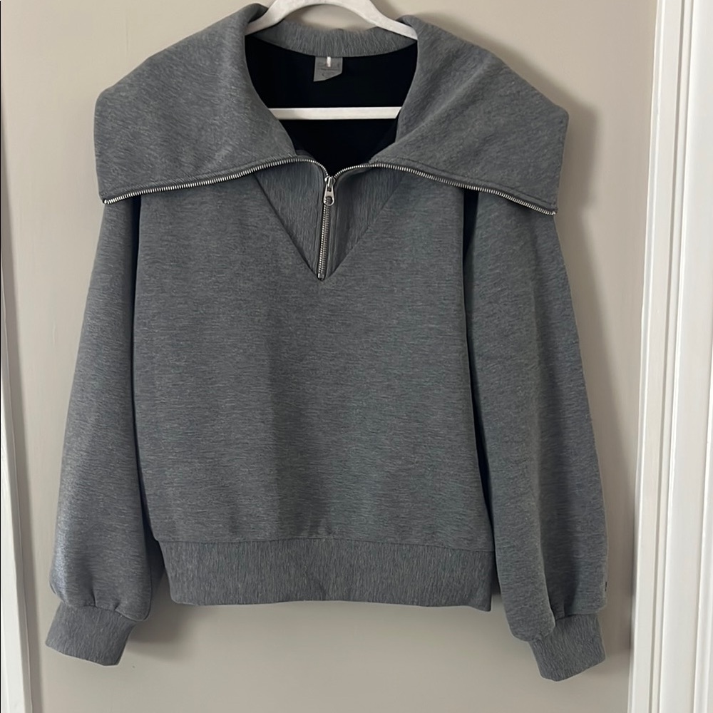 CALIA Gray Zip Up Ribbed Sweatshirt Medium